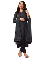 ANNI DESIGNER Womens Cotton Blend Straight Printed Kurta with Pant & Dupatta (NOV Grey_M_Grey_Medium)