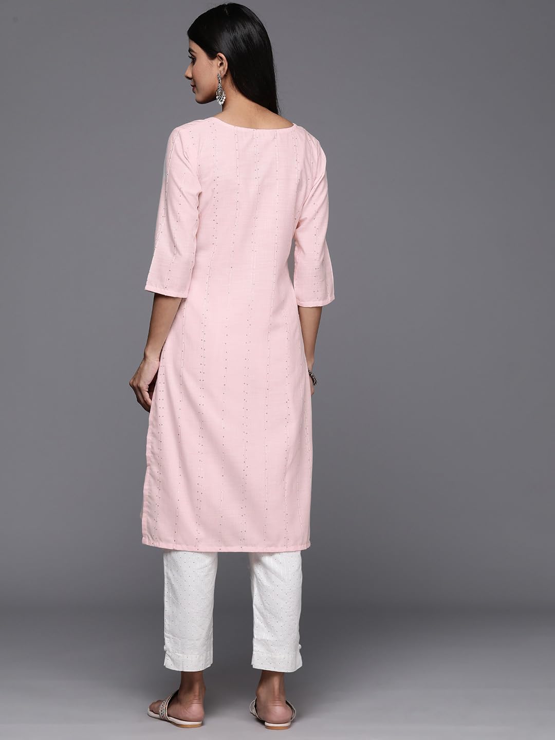 Libas Womens Cotton Woven Design Straight Kurta (26669_Peach
