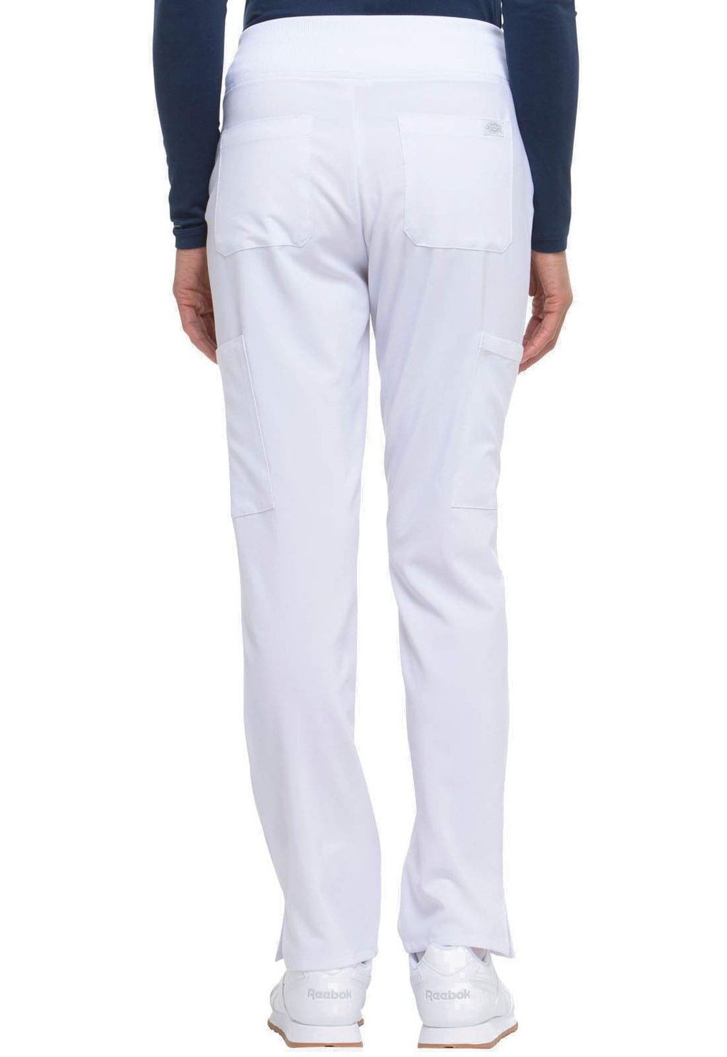 Dickies Women's Scrub Pants Natural Rise Tapered Leg Pull-On Bottoms with 7 Pockets and Knit Waistband DK005T, L Tall, White