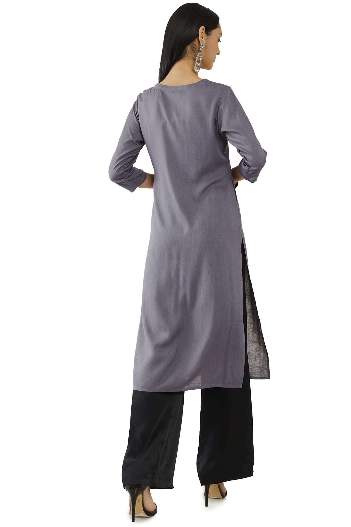 Soch Women Grey Rayon Embroidered Kurta