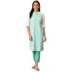 Green Cotton Dobby Printed Kurta