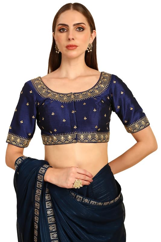 Soch Women Floral Embroidered Silk Blend Padded Blouse with Stones