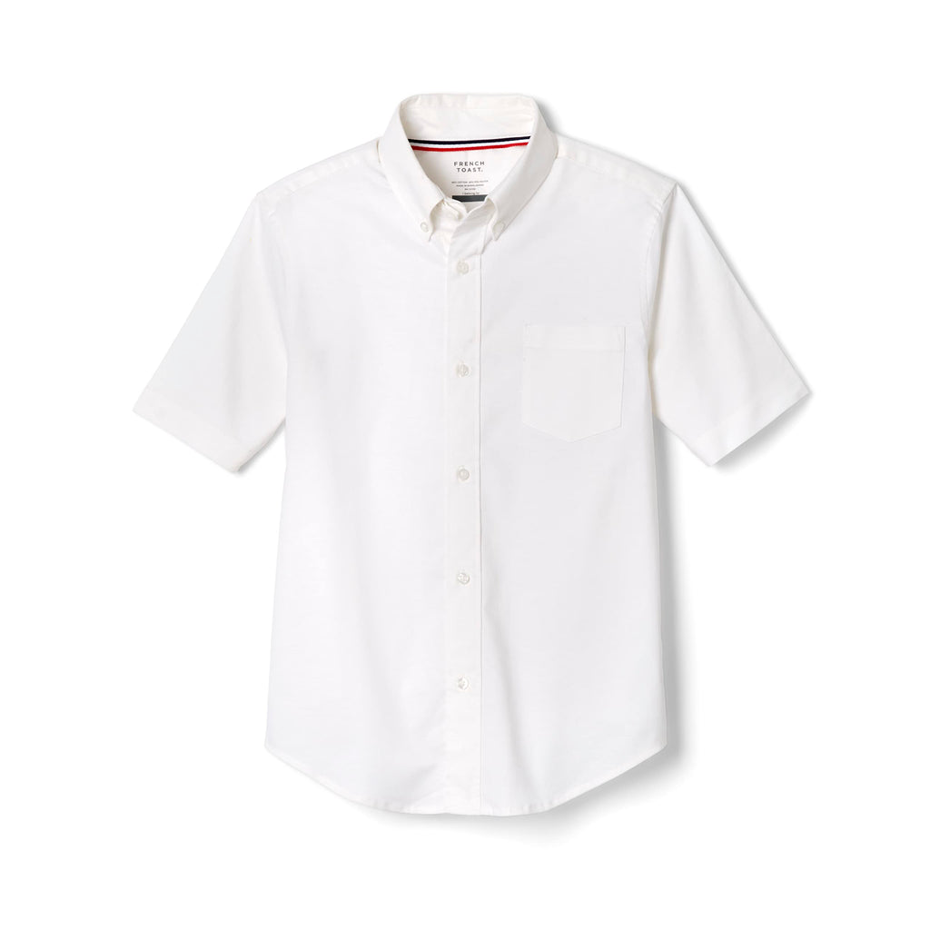French Toast boys Short Sleeve Oxford Dress (Standard & Husky) Button Down Shirt, White, 14 Husky