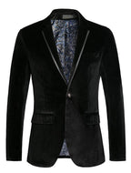 THWEI Mens Velvet Blazer One Button Slim Fit Blazer Sport Coat P-Black S