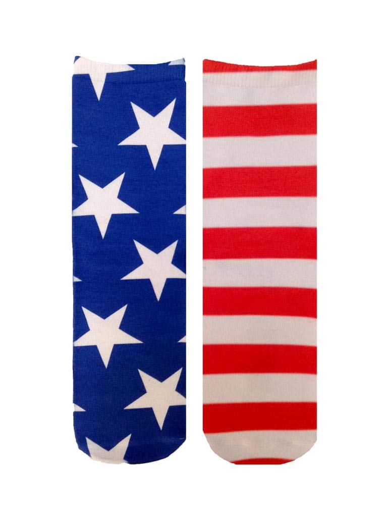 Living Royal Ankle Socks, Colorful 3D Print, Durable, One Size Fits Most, Made in the USA, Stars & Stripes Design