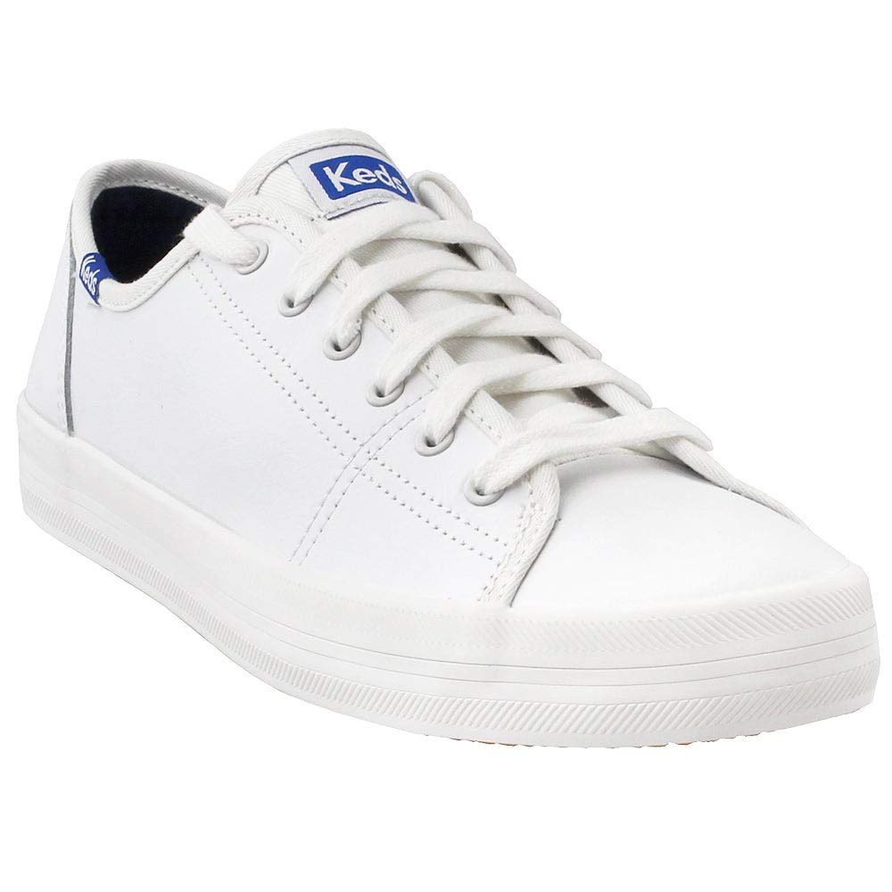 Keds Kickstart Lace Up, Sneaker Womens, White/Blue Leather, 7.5 Medium