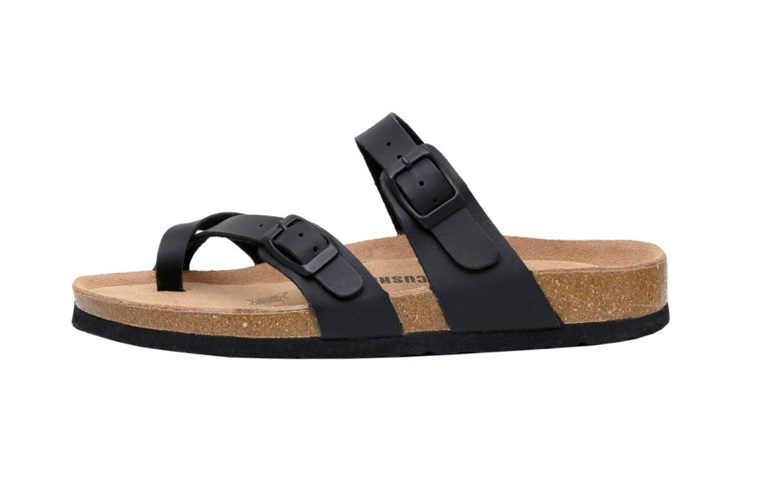 CUSHIONAIRE Women's Luna Cork footbed Sandal with +Comfort,BLACK NAPPA,8