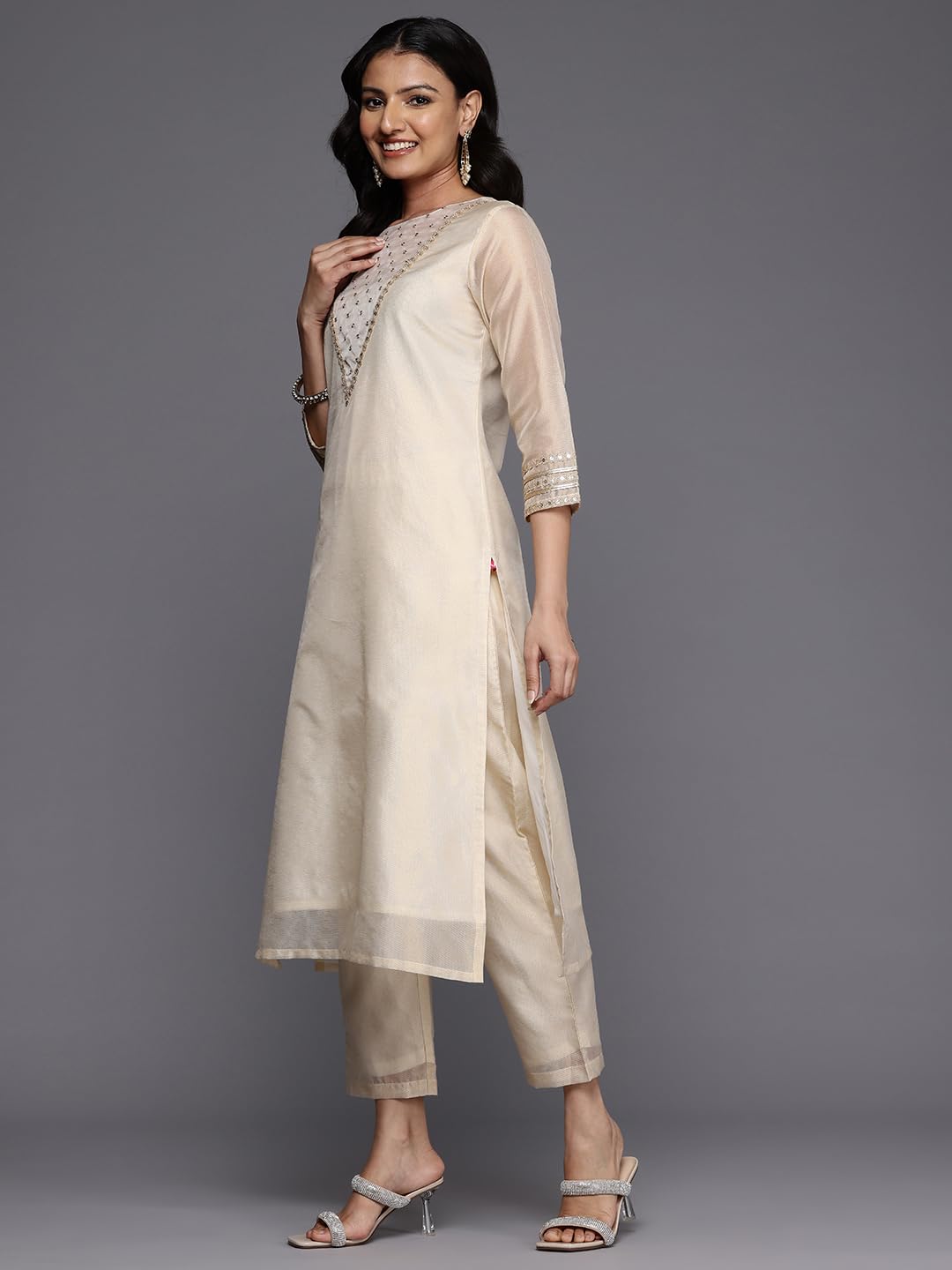 Varanga Women Zari Embroidered And Sequence Embellished With Organza Detailed Kurta With Bottom And Dupatta