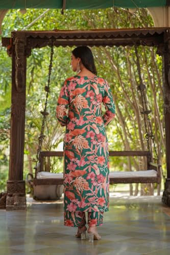 ANNI DESIGNER Womens Cotton Blend Straight Printed Kurta with Pant (Chinki-Green-SH_S_Green_Small)