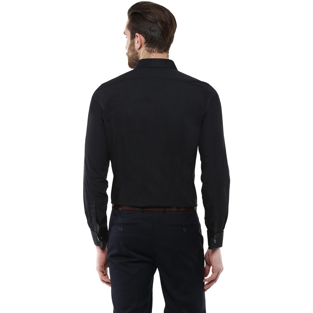 Turtle Men 100% Cotton Black Solid Slim Fit Formal Shirt