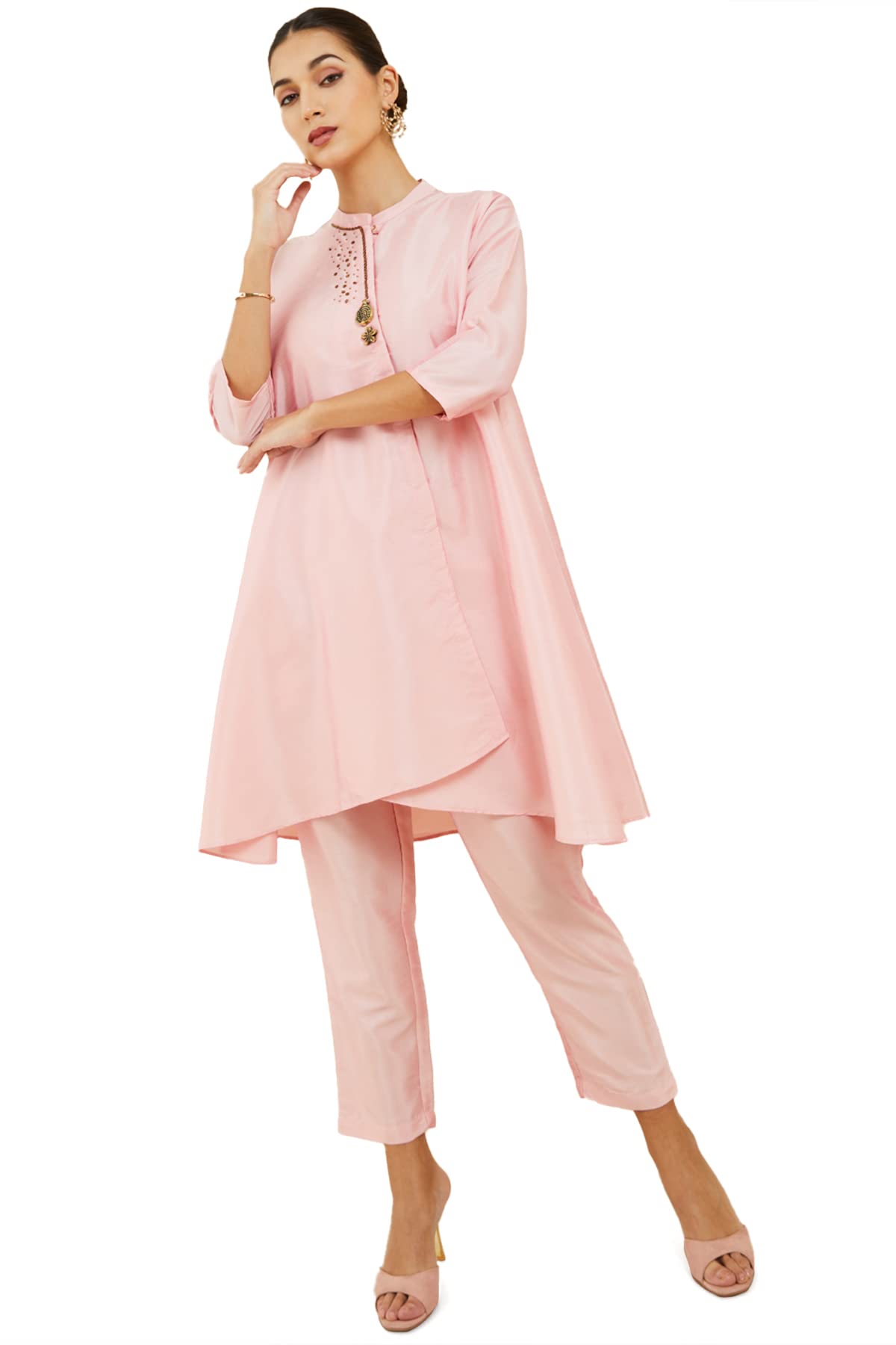 Soch Women Pink Viscose Solid Kurta Set