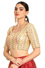 Soch Womens Beige Faux Mirror Embellished Padded Georgette Blouse