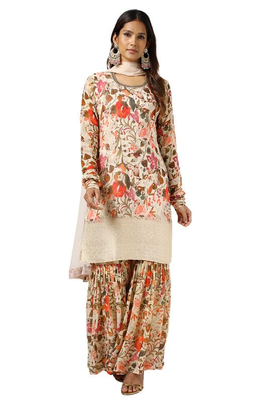 Soch Women Chinon Floral Print Suit Set with Mirror and Cutdana