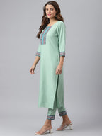 ANNI DESIGNER Womens Cotton Blend Straight Printed Kurta with Pant & Dupatta (Jam001-Green_XXL_Dark Blue_XX-Large)