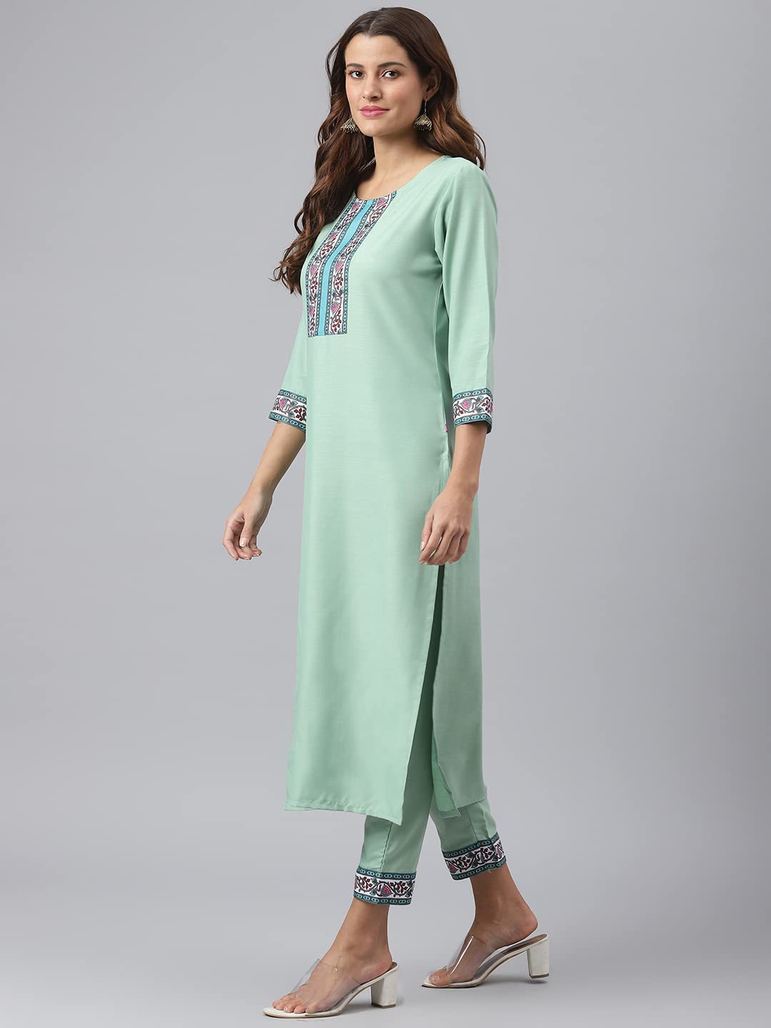 ANNI DESIGNER Womens Cotton Blend Straight Printed Kurta with Pant & Dupatta (Jam001-Green_XXL_Dark Blue_XX-Large)