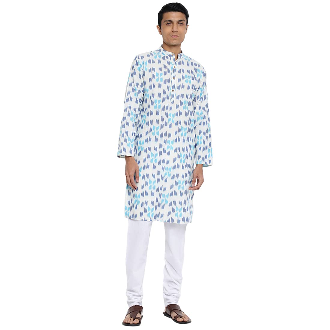 Fabindia Men Cotton Long Kurta Slim Fit Blue_XS