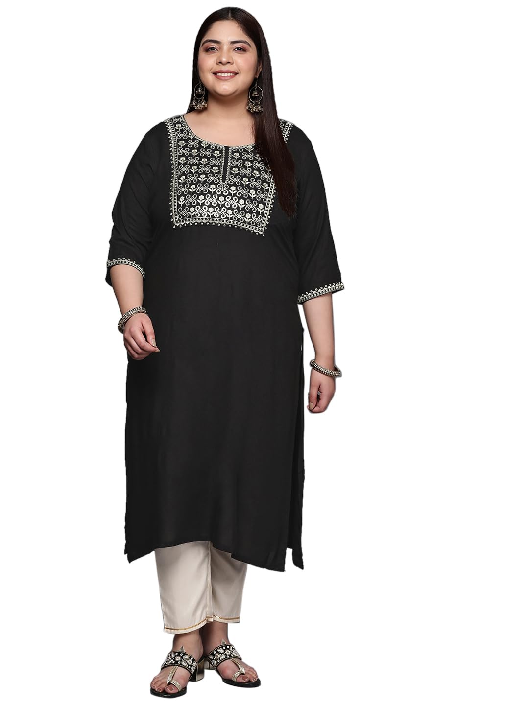 Libas Extra Love WomenS Rayon Blend Straight Kurta (25257_Black_3Xl)