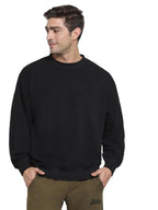 Bewakoof Mens Solid Oversized Fit Full Sleeve Round Neck Unbrushed Fleece Sweatshirt Black