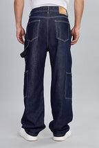 Inkd MenS Cargo Carpenter Baggy Jeans  Mid-Rise | 100% Cotton | Contrast Stitch| 6 Pocket Styling | Baggy Jeans For Man | Cargo