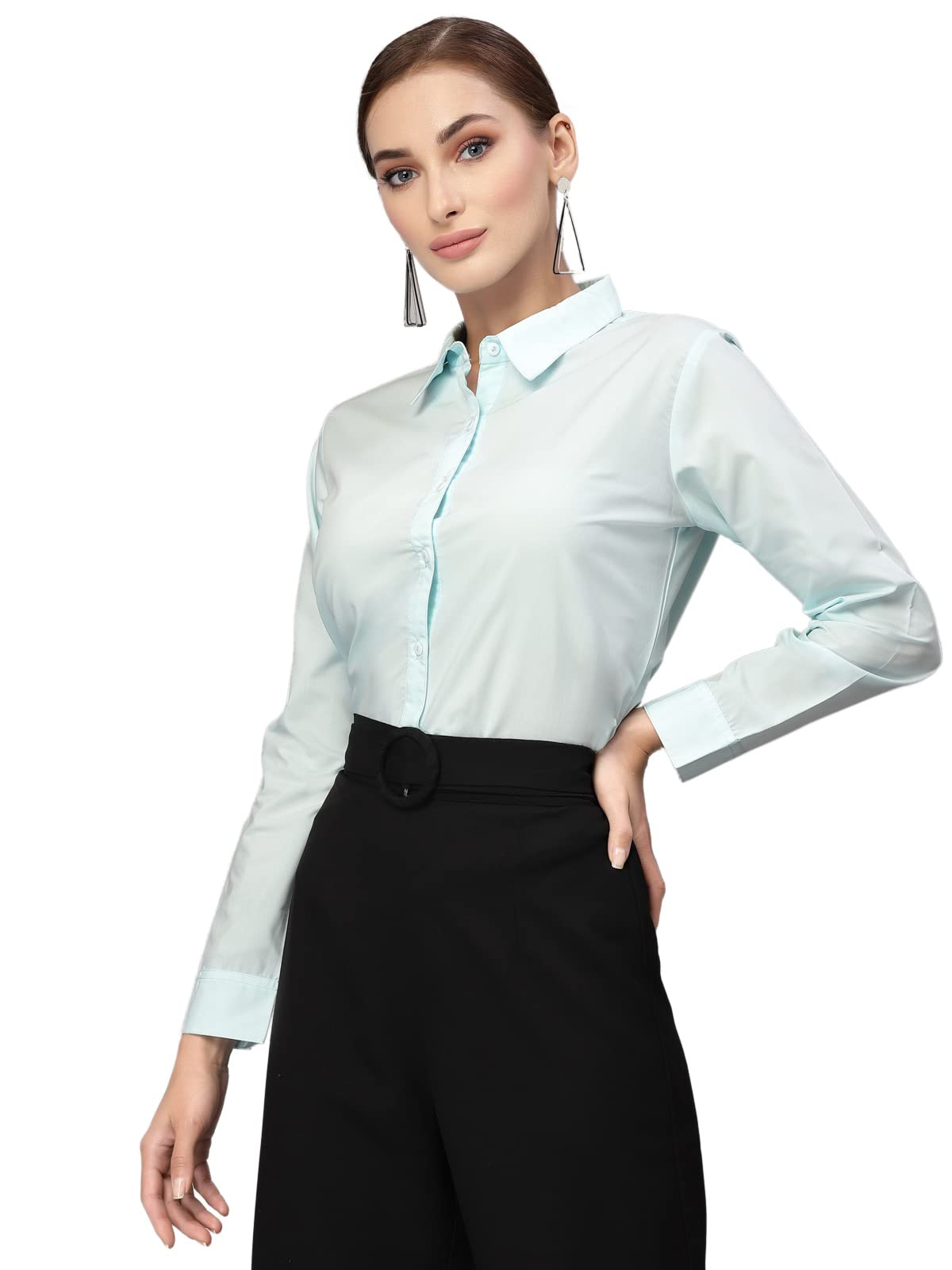 Style Quotient Women Solid Light Blue Polycotton Regular Formal Shirt