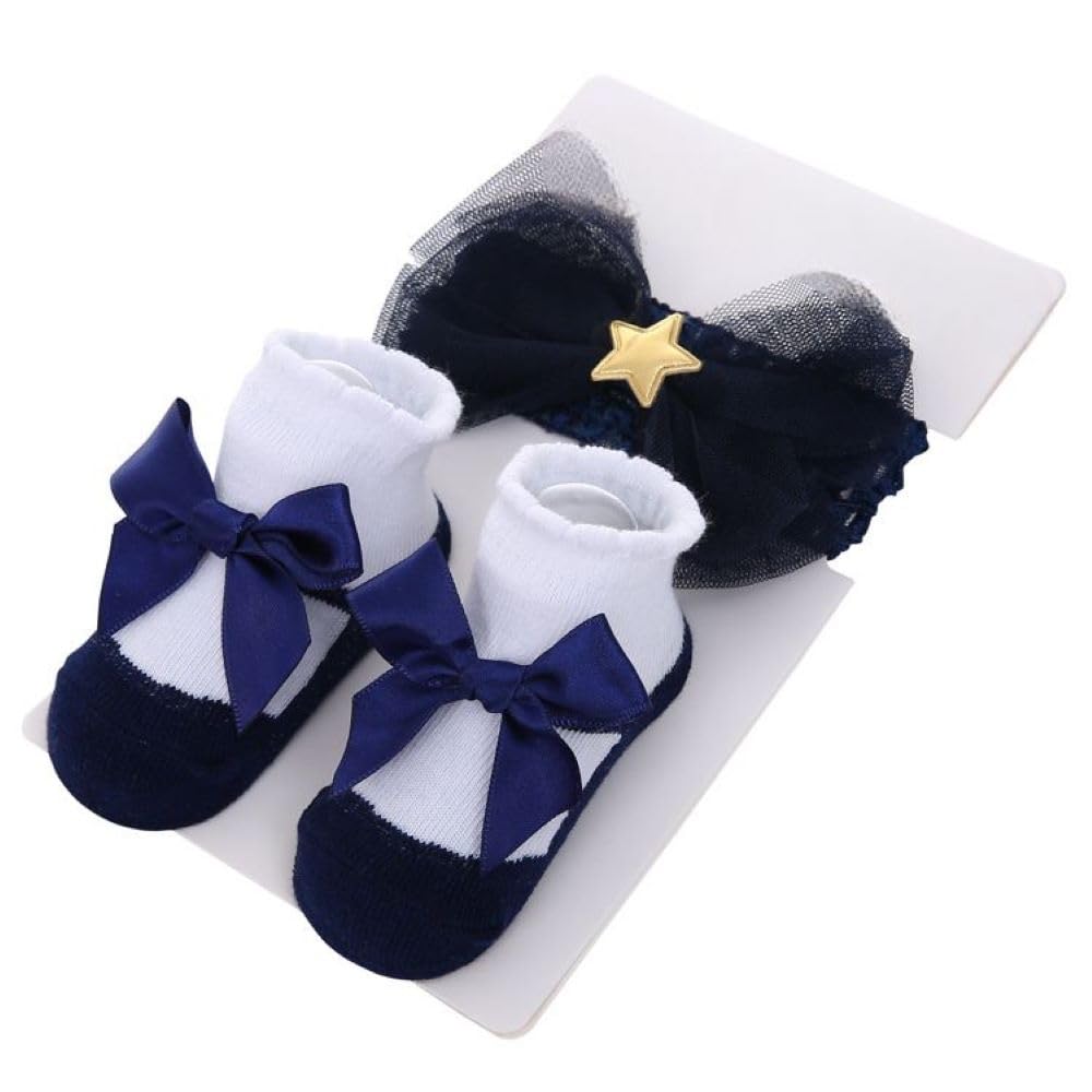 Syga Baby Golden Star Hairband & Shoes Set Soft, Comfortable Fit For Ages 06 MonthOldS Ideal For Newborns & Toddlers(Blue) 0-12