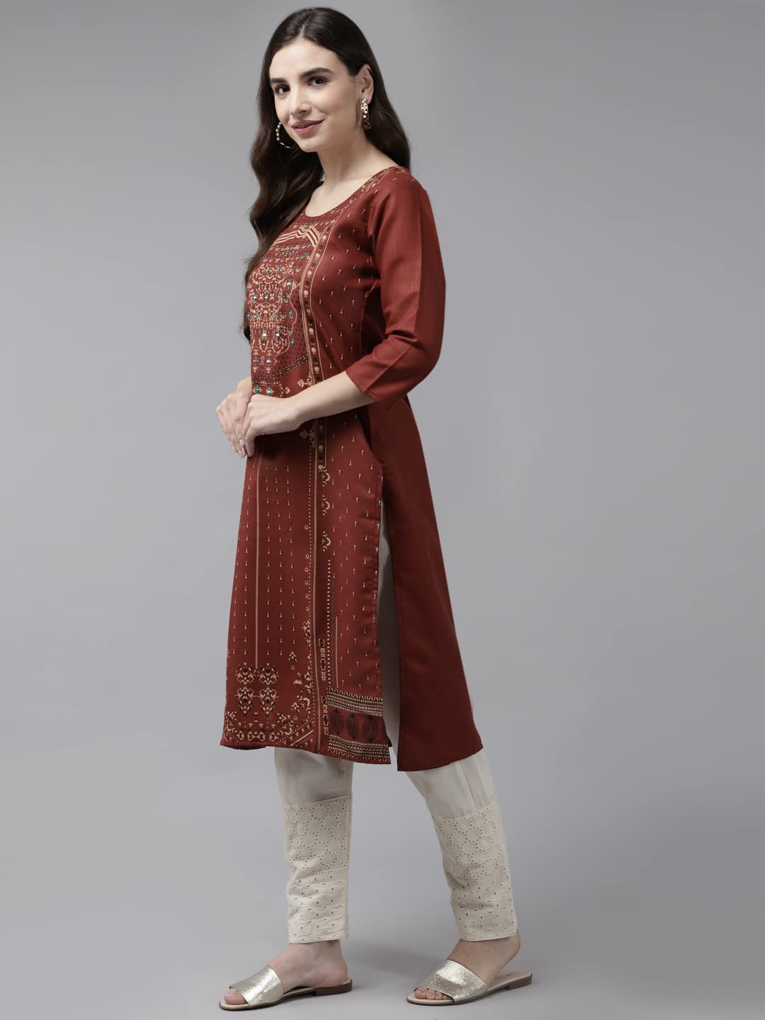 Aarika Womens Maroon Color Printed Kurti