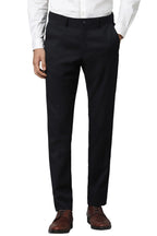 Louis Philippe Men Black Super Slim Fit Textured Flat Front Formal Trousers