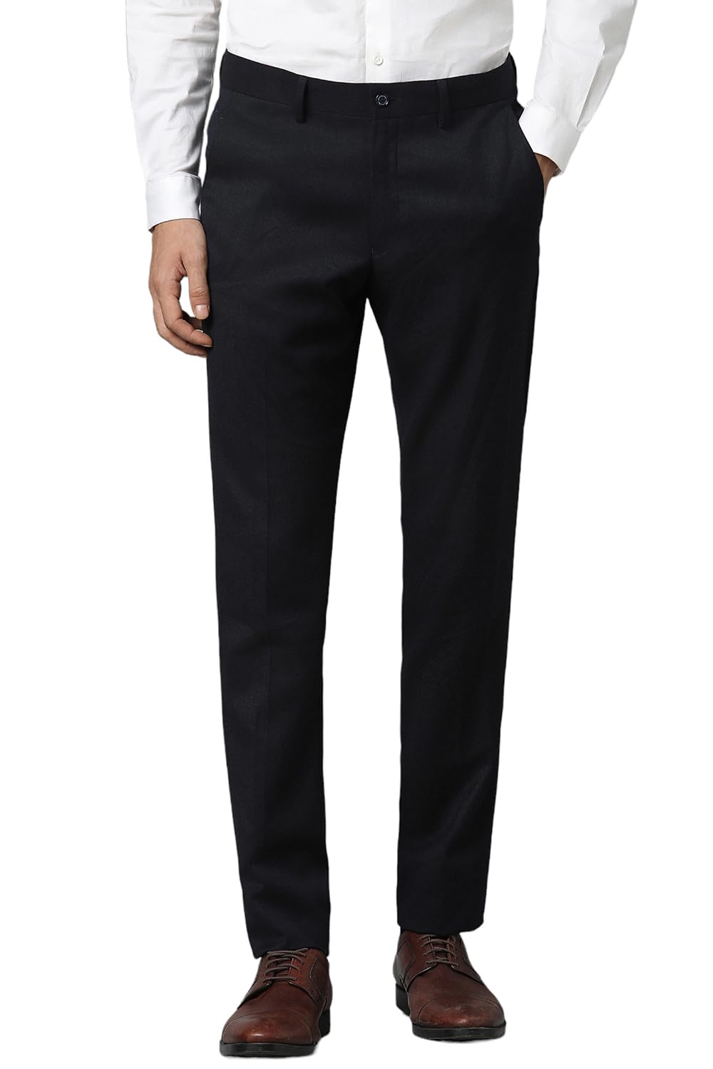 Louis Philippe Men Black Super Slim Fit Textured Flat Front Formal Trousers