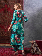 ANNI DESIGNER Womens Cotton Blend Straight Printed Kurta with Palazzo (Reena Green_S_Green_Small)