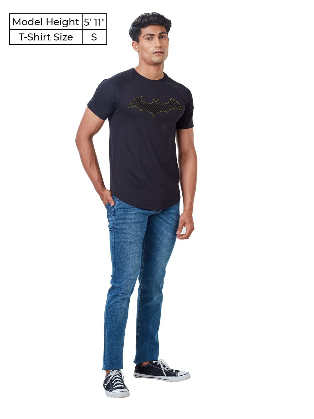 The Souled Store Men Official Batman: The Emblem Black Printed Drop Cut T-Shirts