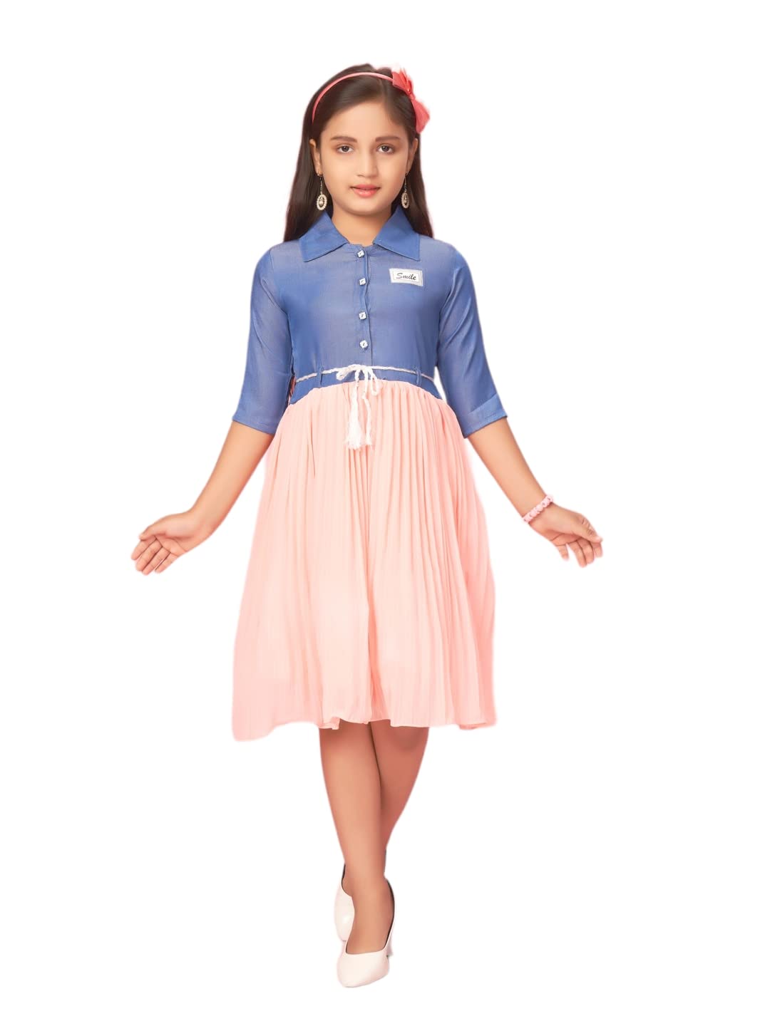 Aarika Girls Peach Color Cotton Blend Solid Dress (New_DR-40061-PEACH-22)