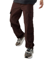 The Souled Store Solids: Decadent Chocolate Straight Fit Cotton Cargo Jeans - Elevate Your Style with Versatile Comfort for Men 