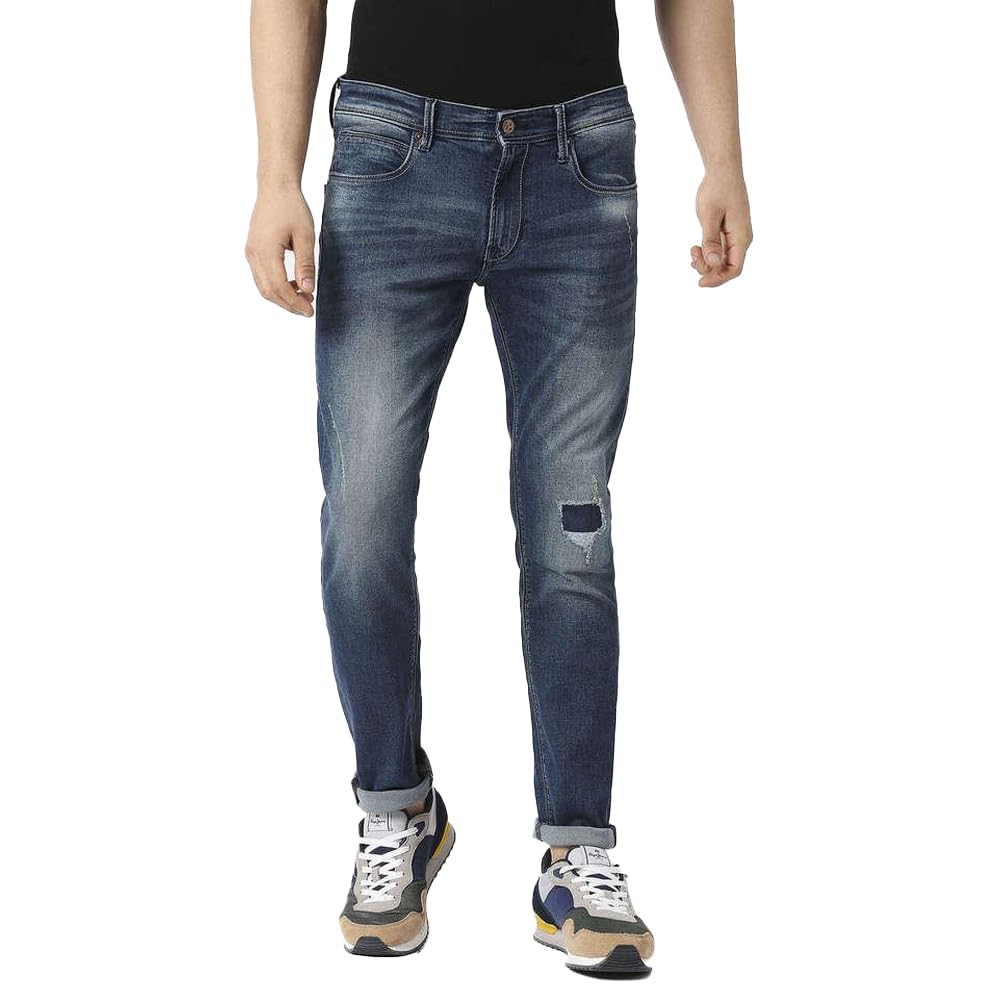 Pepe Jeans Mid Wash Cotton Stretch Slim Fit MenS Jeans (Blue, 30)