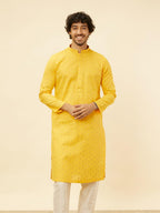 Manyavar MenS Mustard Cotton Self Design Kurta Pyjama Set
