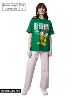 The Souled Store Official Garfield: Influencer Women and Girls Short Sleeves Round Neck Green Graphic Printed Cotton Oversized T