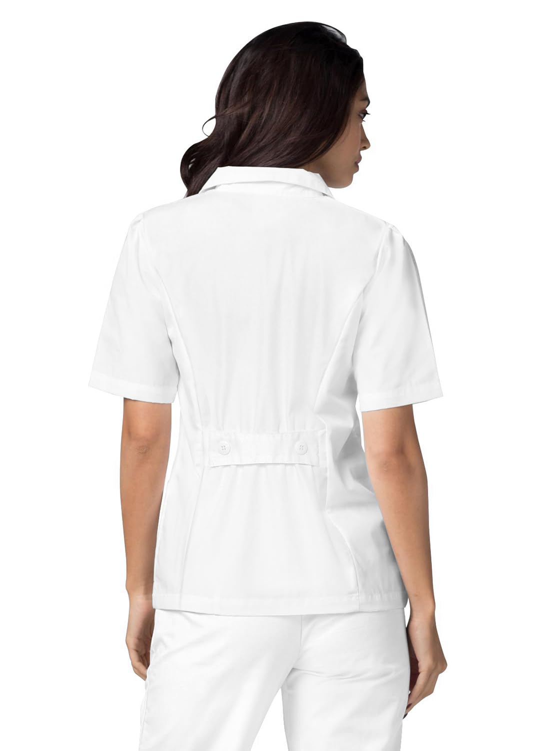 Adar Universal Scrubs For Women - Lapel Collar Buttoned Scrub Top - 2629 - White - S