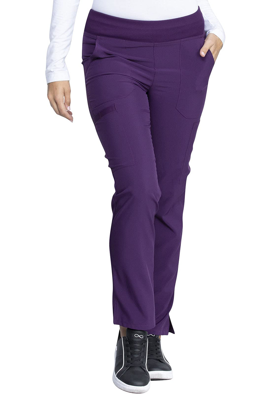 Dickies Women's Scrub Pants Natural Rise Tapered Leg Pull-On Bottoms with 7 Pockets and Knit Waistband DK005, XXS, Eggplant