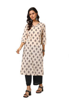 Soch Womens Beige Cotton Botanical Print Kurta With Gotta Patti
