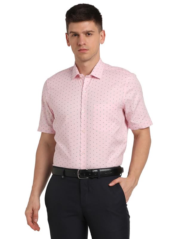 Turtle Men 100% Cotton Light Pink Printed Regular fit Halfl Sleeve Formal Shirt