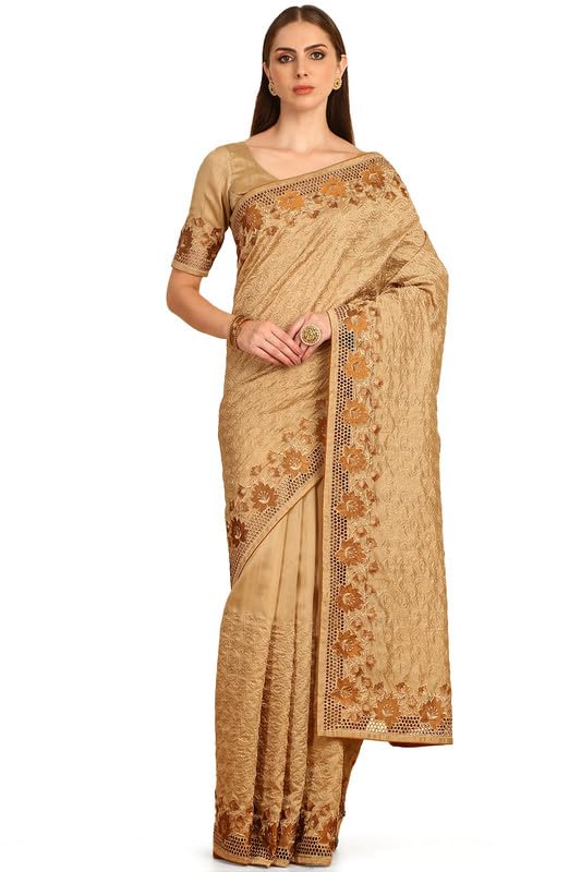Soch Women Embroidered Tussar Saree with Cut Work