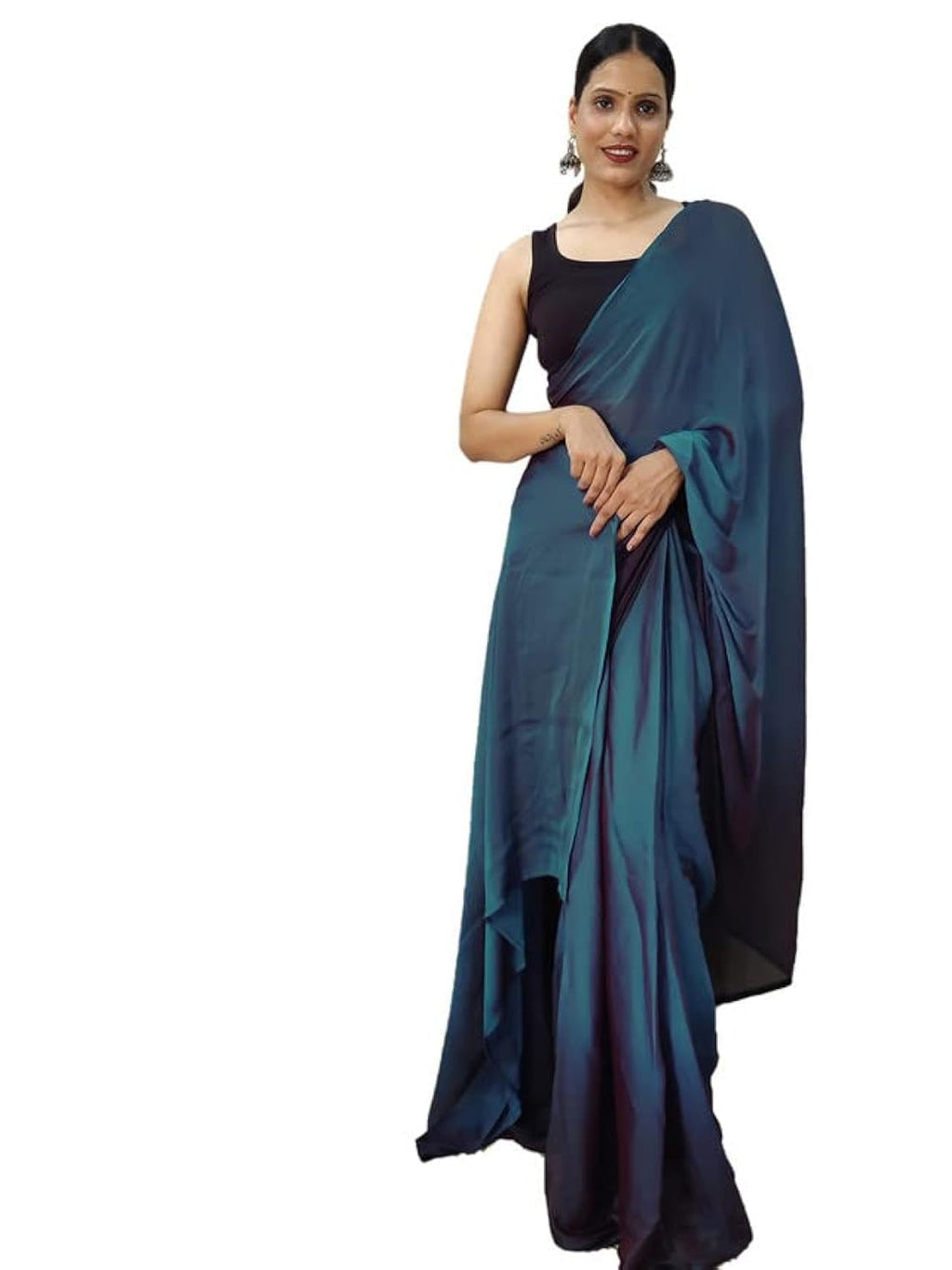 Satrani WomenS Chiffon Ready To Wear Saree With Unstitched Blouse Piece(3029S193N_Blue)