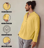 Royalscout MenS Cotton Solid Full Sleeve Short Kurta Shirt Yellow