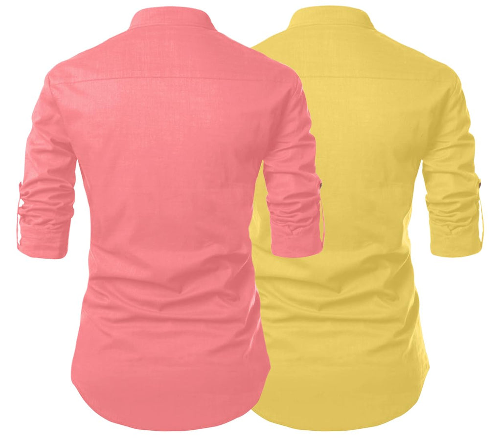 Finivo Fashion Combo Of MenS Cotton Blend Solid Full Sleeve Short Kurta