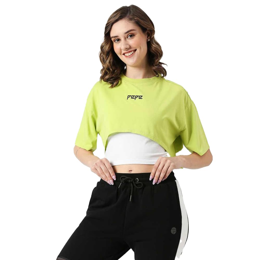 Pepe Jeans Solid Round Neck Cotton WomenS T-Shirt (Green,Medium)