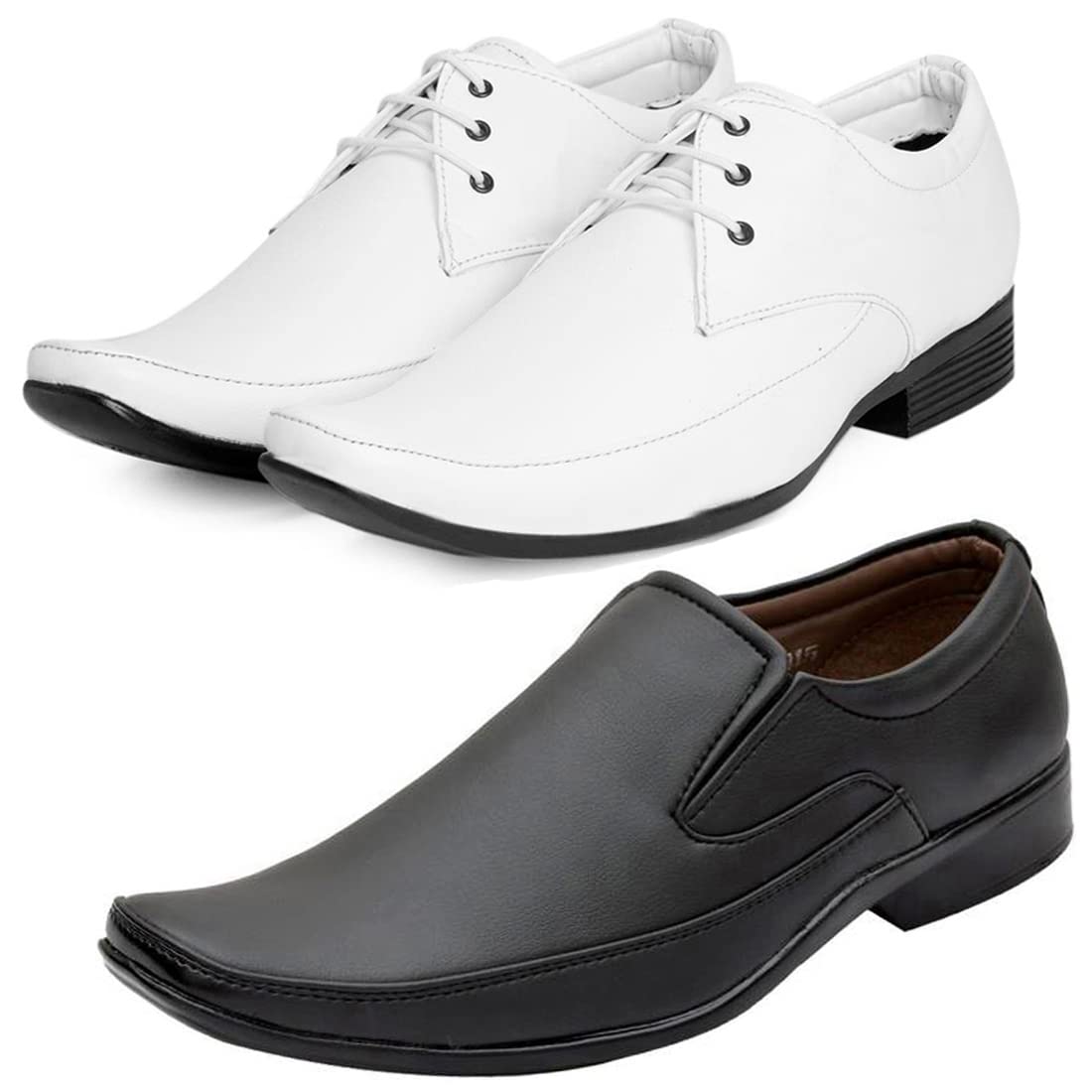 Graceful Formal Shoes/Party Shoes/ 2 Shoes Combo with Free Belt for Men and Boys (BAZAAR8314_VTR007BdrWht2003Bdr) Multicolor 9