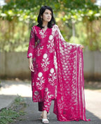 ANNI DESIGNER Womens Rayon Blend Floral Straight Kurta with Pant & Dupatta (Zuri Purple_Pink_Medium)