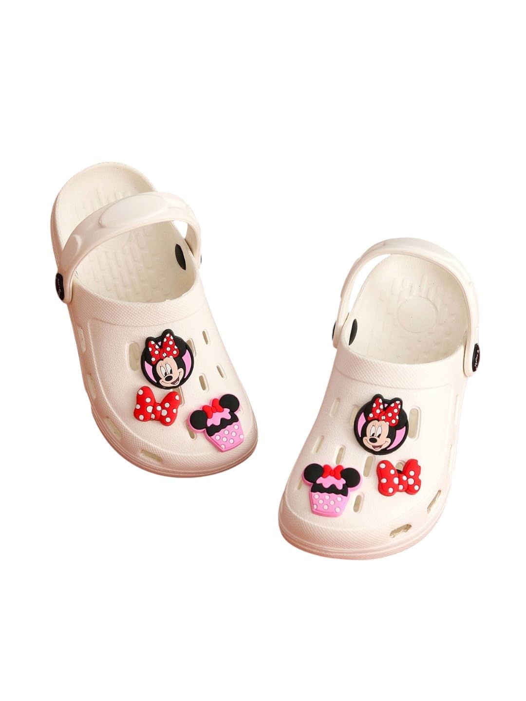 Yellow Bee Disney Clogs Minnie Mouse with Bow & Cupcake Charms for Girls, White,8C, 3.54 Years 3.5-4