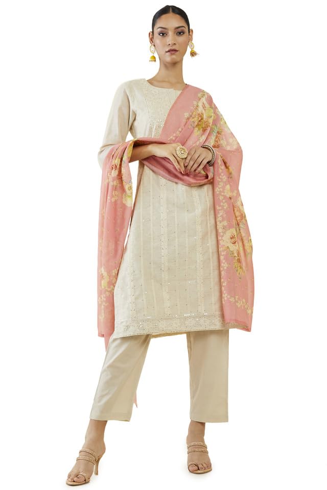 Soch Women Calf Long Chanderi Embroidered Suit Set