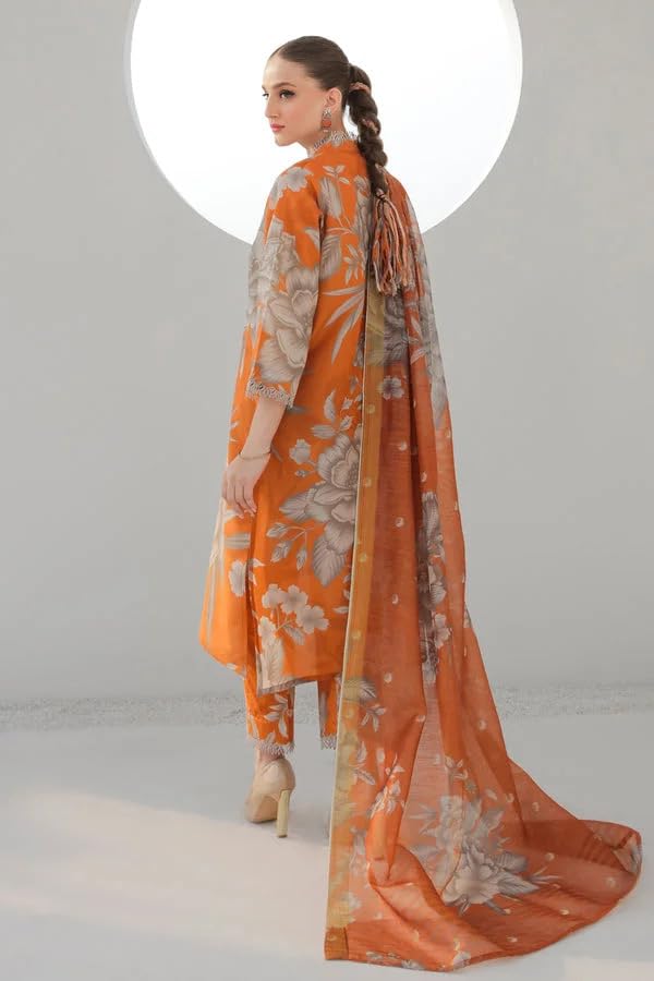 ANNI DESIGNER Womens Rayon Viscose Printed Straight Kurta with Pant & Dupatta (Zena Orange_S_Orange_Small)