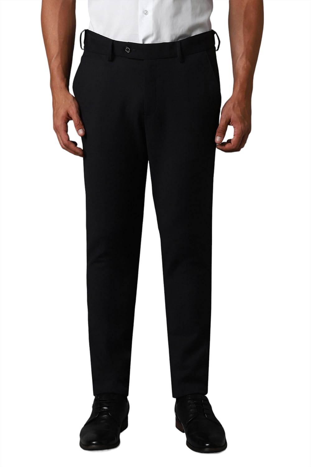 Louis Philippe Men Black Slim Tapered Fit Print Flat Front Formal Trousers